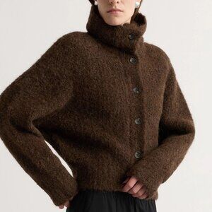 Modern Citizen Sacha Brown Fuzzy Alpaca Wool Funnel Neck Cardigan Size Medium